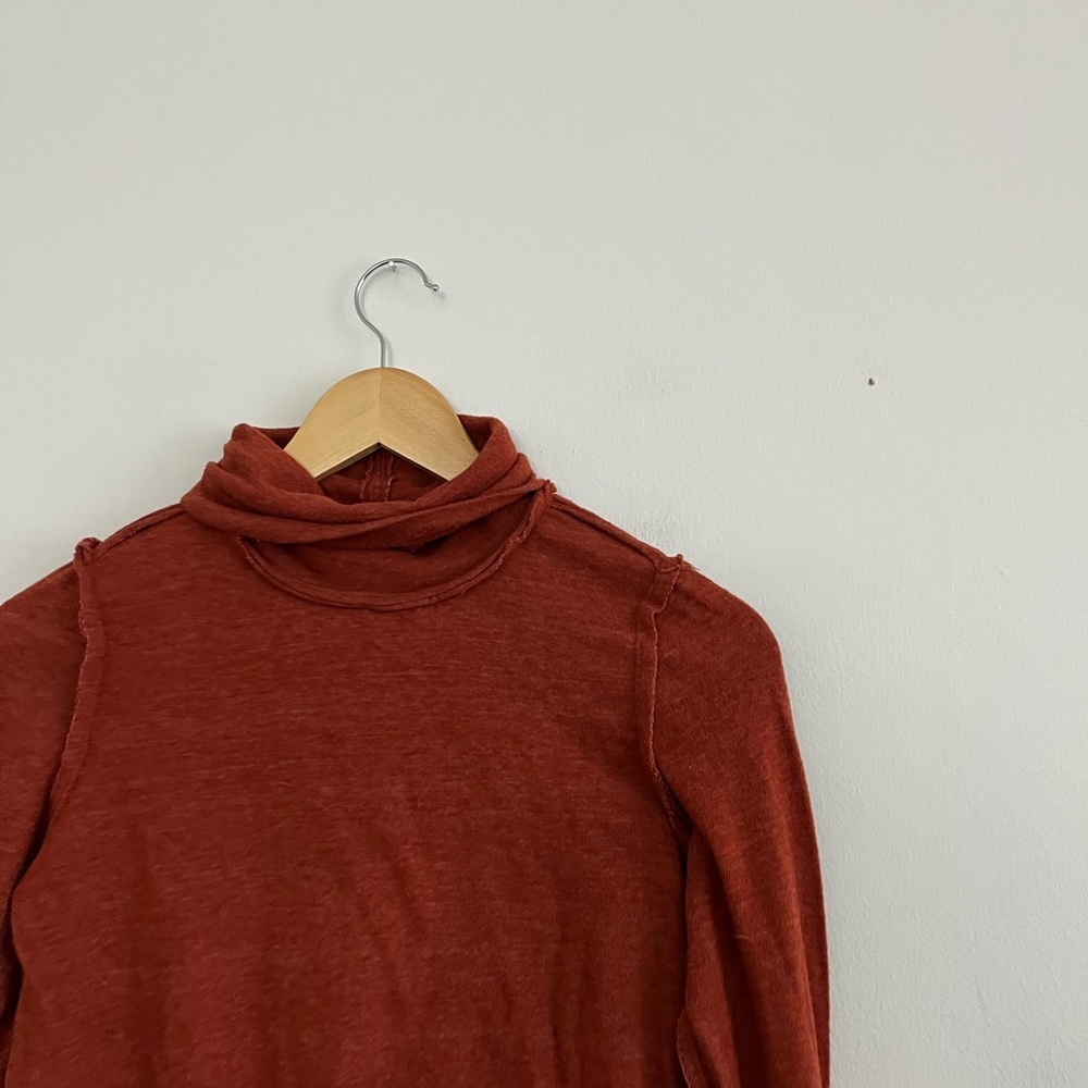 Free People Rust Red Long Sleeve Lettuce Trim Top - Picture 4 of 7